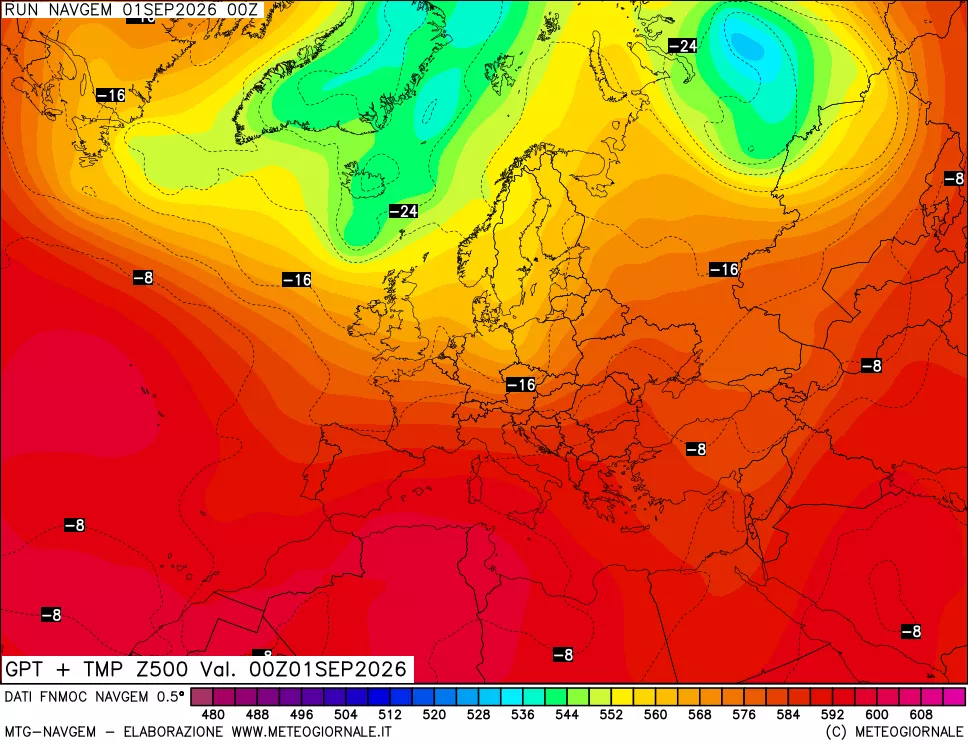 mappa Geopotenziali e Temperatura a 500 hPa