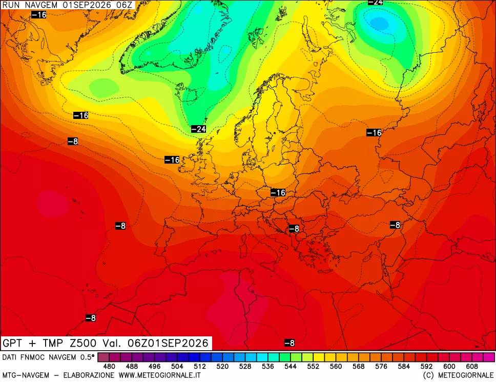 mappa Geopotenziali e Temperatura a 500 hPa