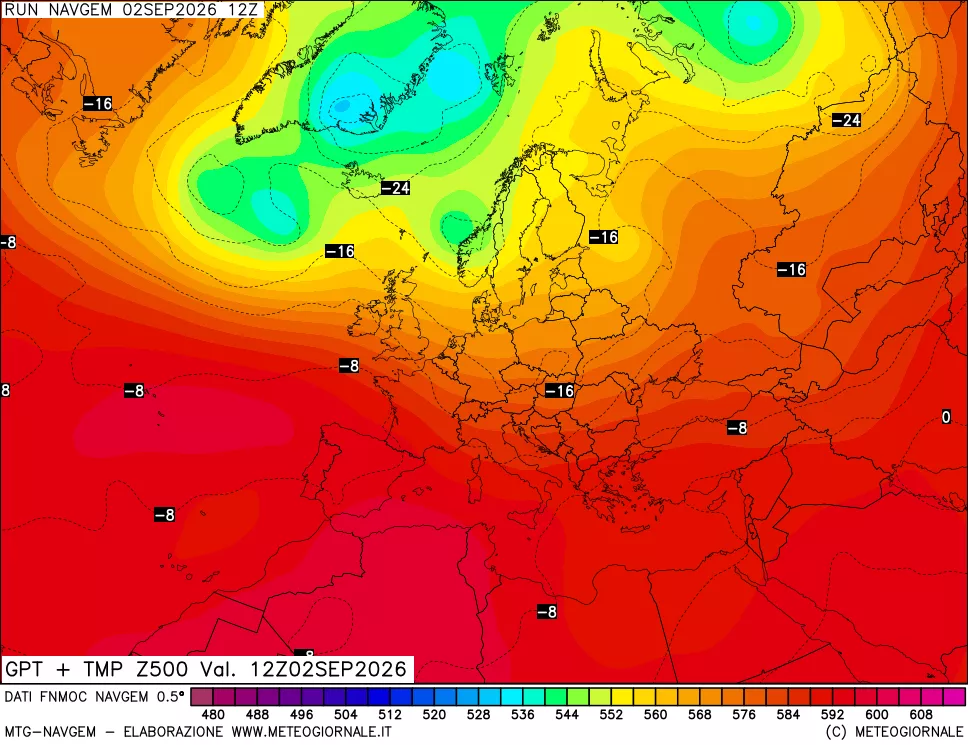 mappa Geopotenziali e Temperatura a 500 hPa