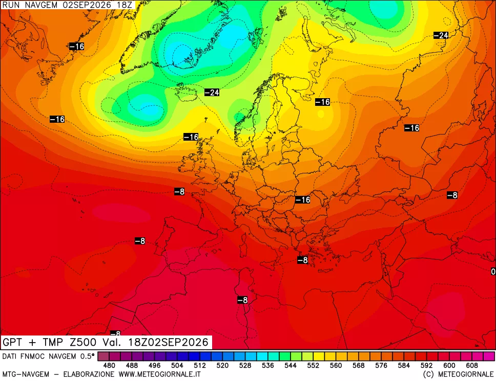 mappa Geopotenziali e Temperatura a 500 hPa
