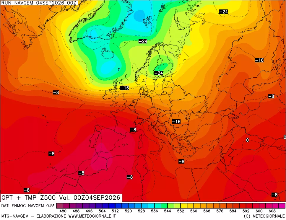 mappa Geopotenziali e Temperatura a 500 hPa