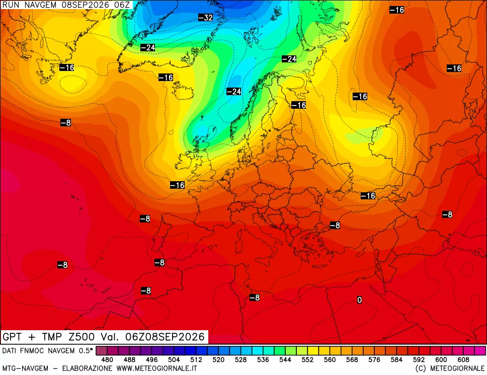 mappa Geopotenziali e Temperatura a 500 hPa