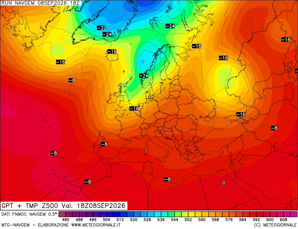 mappa Geopotenziali e Temperatura a 500 hPa