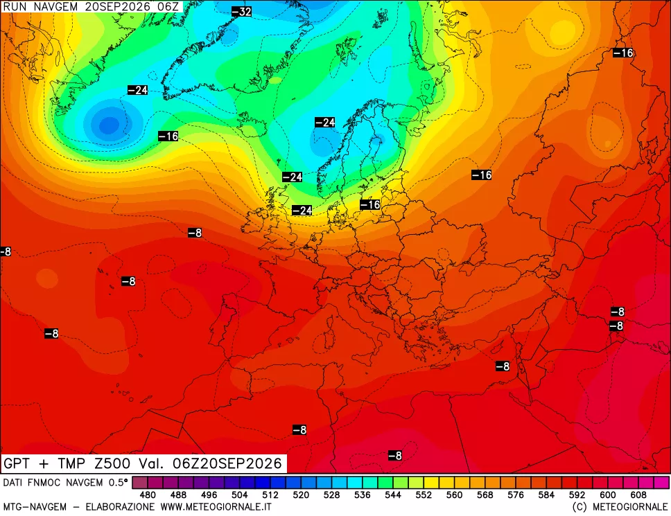 mappa Geopotenziali e Temperatura a 500 hPa