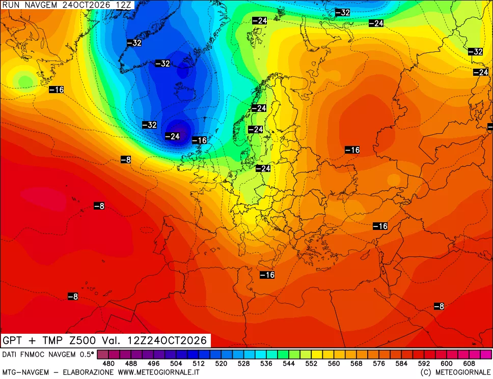 mappa Geopotenziali e Temperatura a 500 hPa