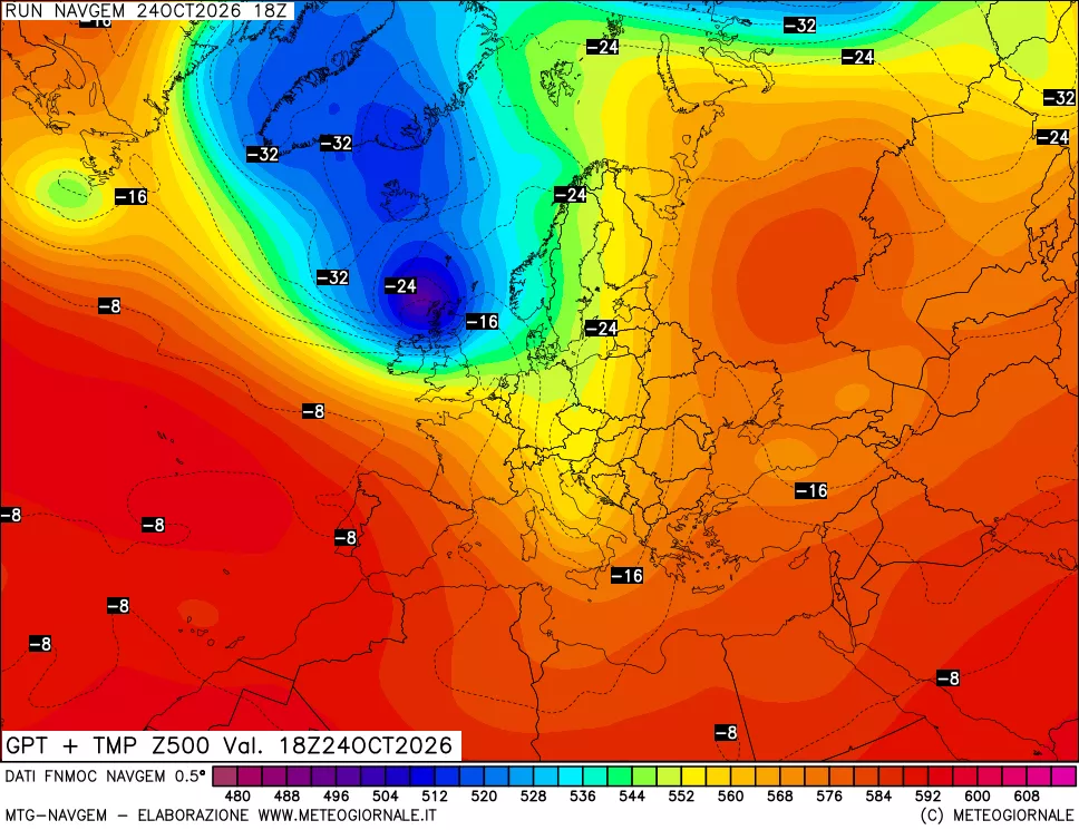 mappa Geopotenziali e Temperatura a 500 hPa