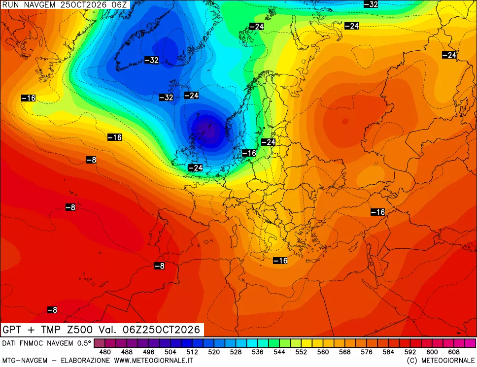 mappa Geopotenziali e Temperatura a 500 hPa