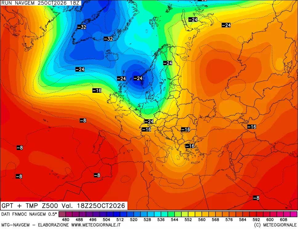 mappa Geopotenziali e Temperatura a 500 hPa