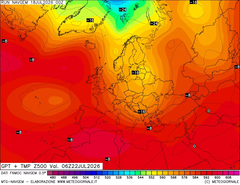 mappa Geopotenziali e Temperatura a 500 hPa