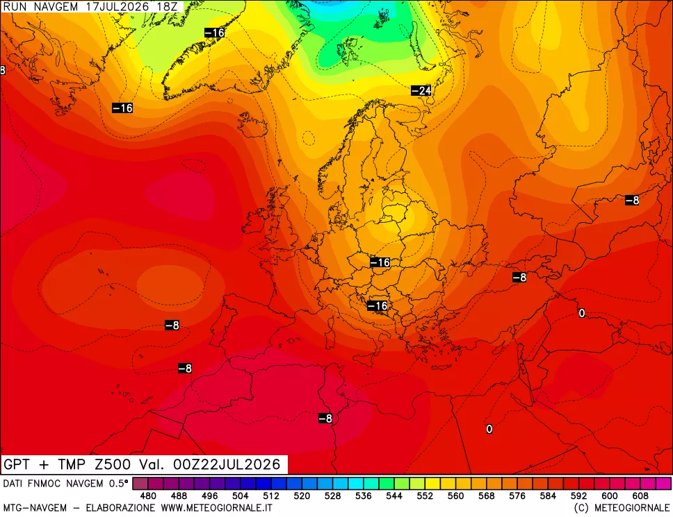 mappa Geopotenziali e Temperatura a 500 hPa