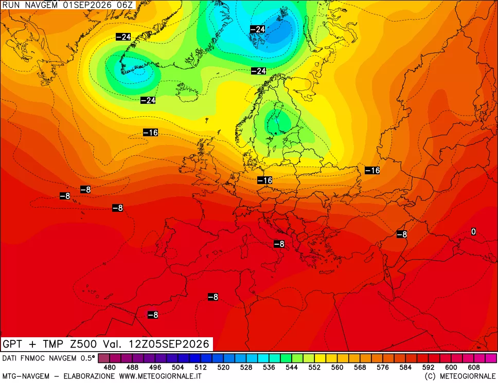 mappa Geopotenziali e Temperatura a 500 hPa