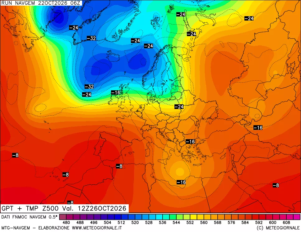 mappa Geopotenziali e Temperatura a 500 hPa