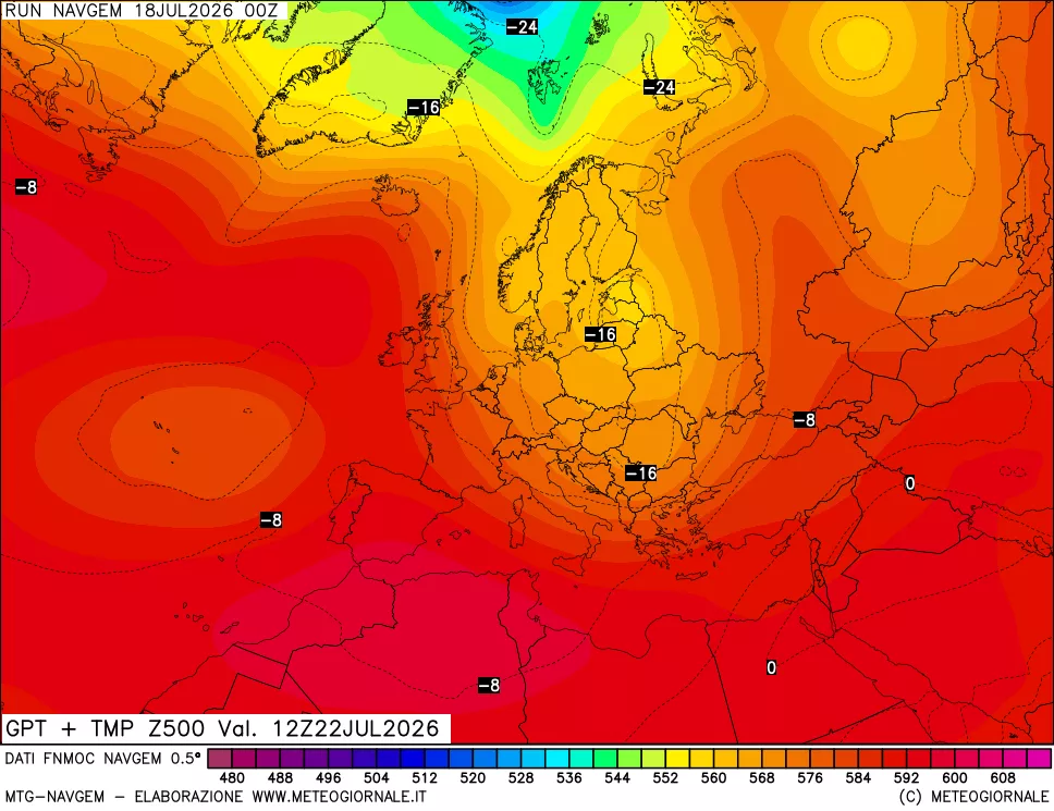 mappa Geopotenziali e Temperatura a 500 hPa