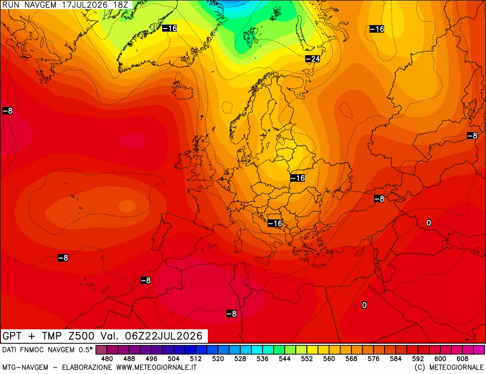mappa Geopotenziali e Temperatura a 500 hPa