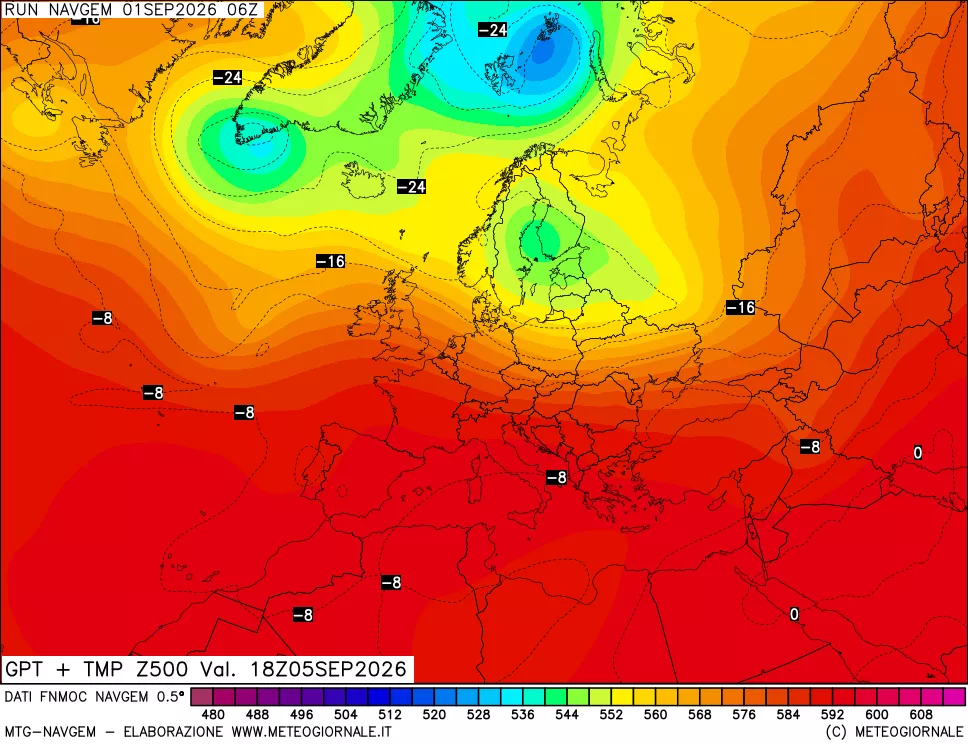 mappa Geopotenziali e Temperatura a 500 hPa