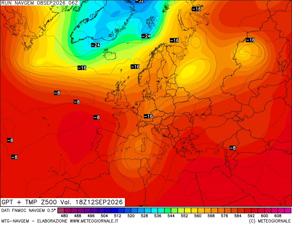 mappa Geopotenziali e Temperatura a 500 hPa
