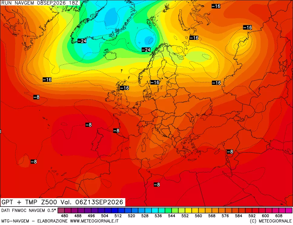 mappa Geopotenziali e Temperatura a 500 hPa