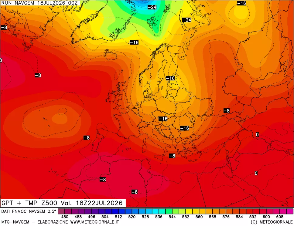 mappa Geopotenziali e Temperatura a 500 hPa
