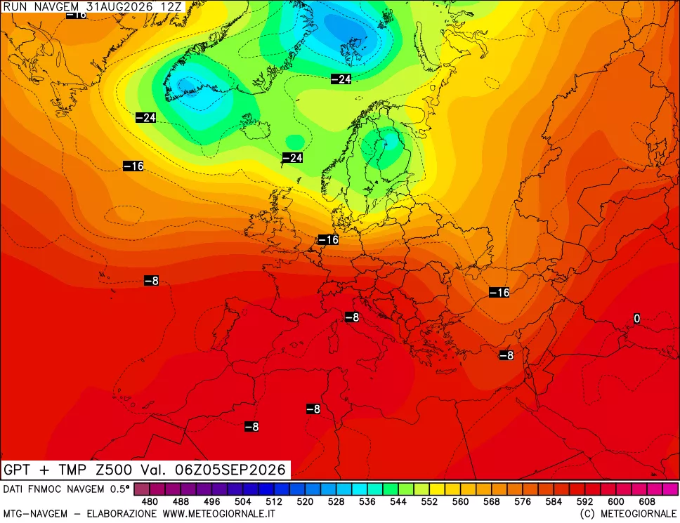 mappa Geopotenziali e Temperatura a 500 hPa