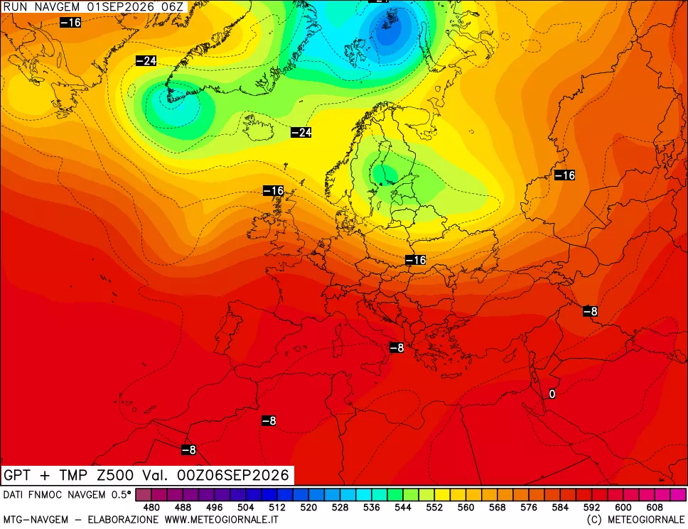 mappa Geopotenziali e Temperatura a 500 hPa