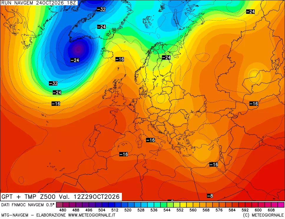 mappa Geopotenziali e Temperatura a 500 hPa