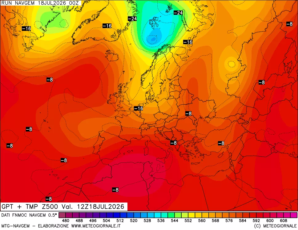 mappa Geopotenziali e Temperatura a 500 hPa