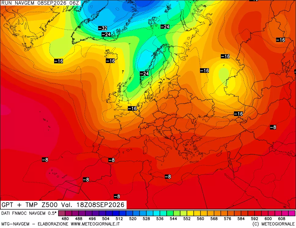mappa Geopotenziali e Temperatura a 500 hPa
