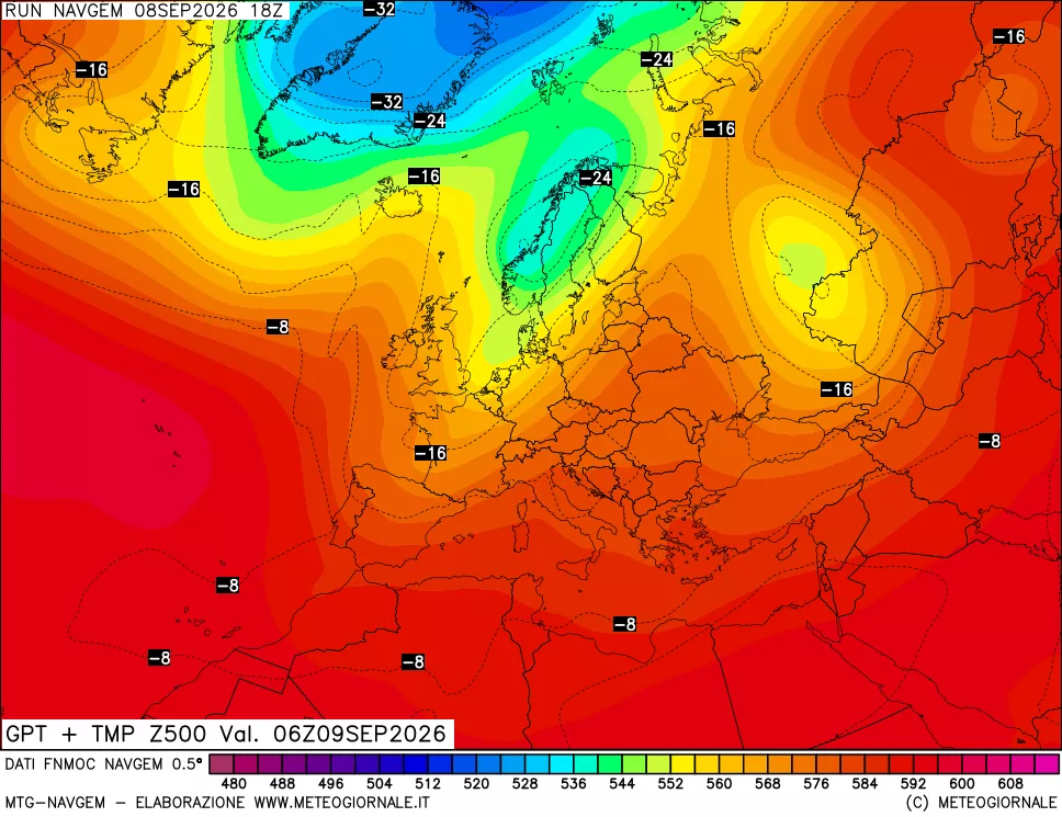 mappa Geopotenziali e Temperatura a 500 hPa
