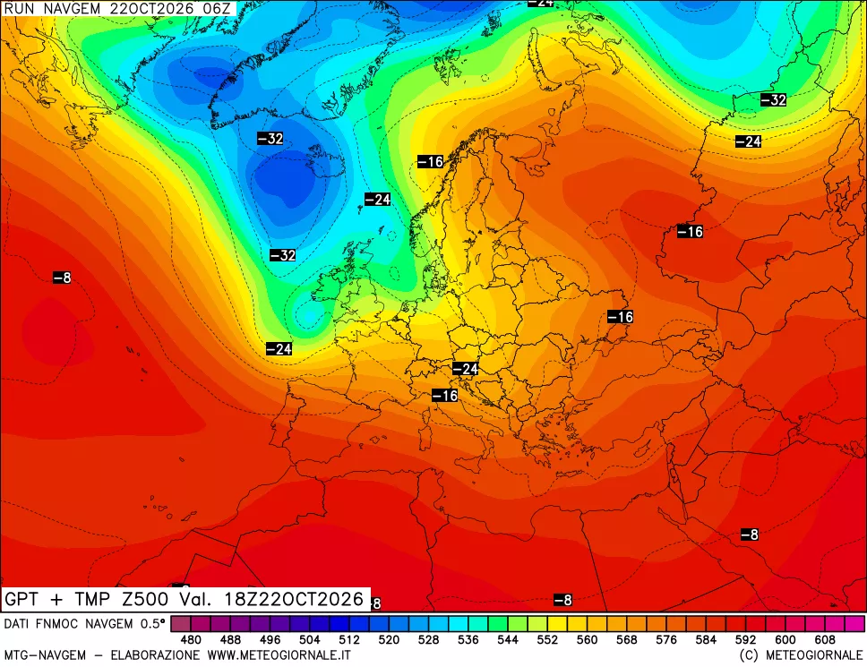 mappa Geopotenziali e Temperatura a 500 hPa