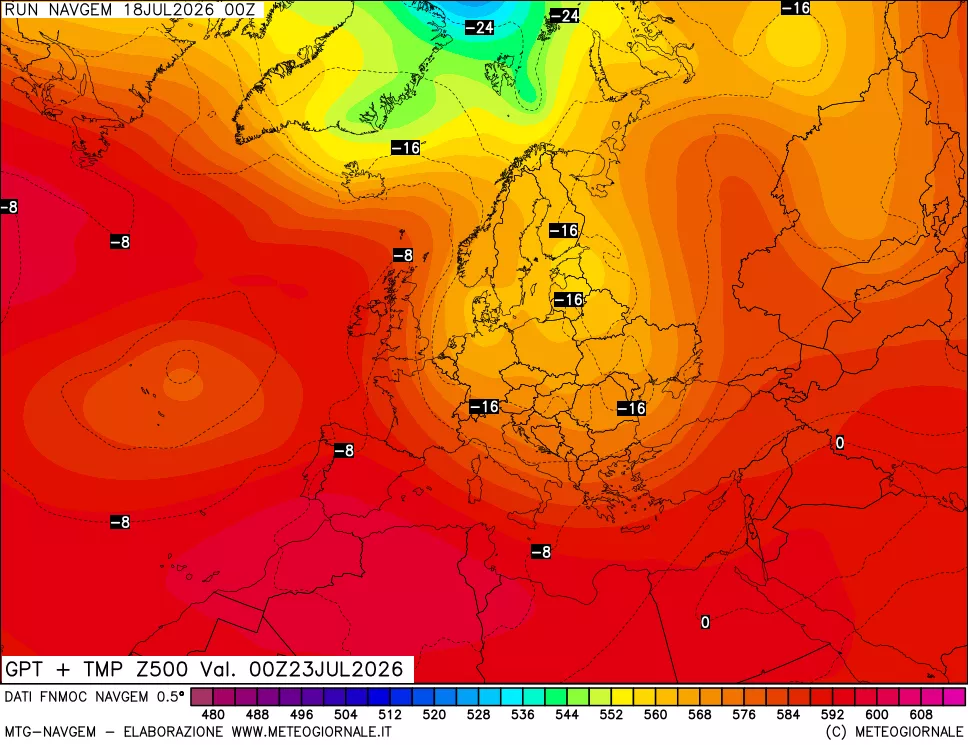 mappa Geopotenziali e Temperatura a 500 hPa
