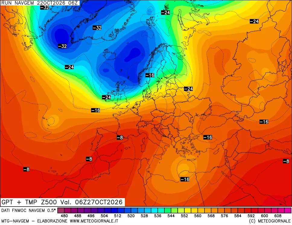 mappa Geopotenziali e Temperatura a 500 hPa