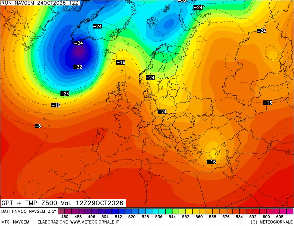 mappa Geopotenziali e Temperatura a 500 hPa