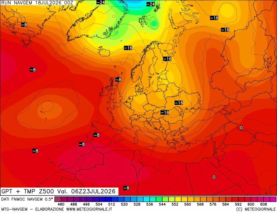 mappa Geopotenziali e Temperatura a 500 hPa
