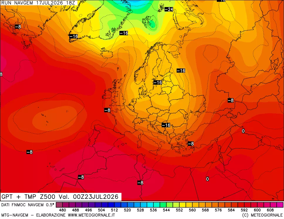 mappa Geopotenziali e Temperatura a 500 hPa