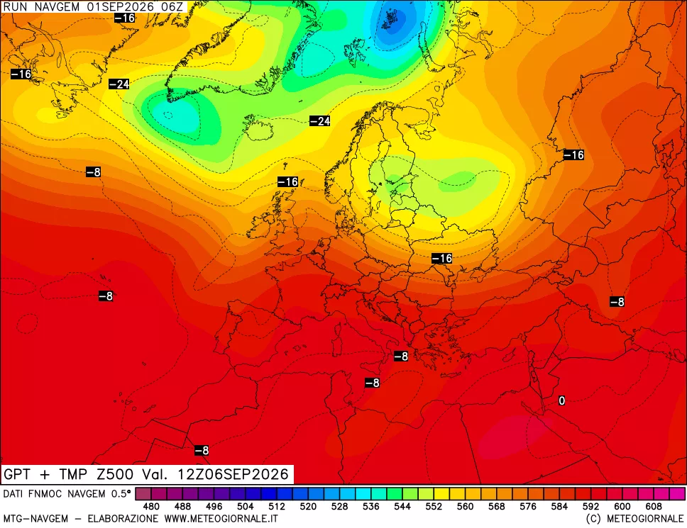 mappa Geopotenziali e Temperatura a 500 hPa