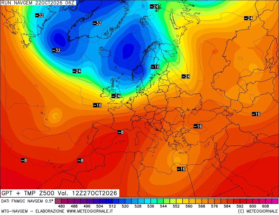 mappa Geopotenziali e Temperatura a 500 hPa