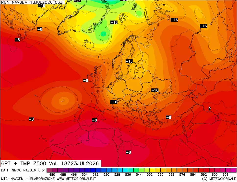 mappa Geopotenziali e Temperatura a 500 hPa