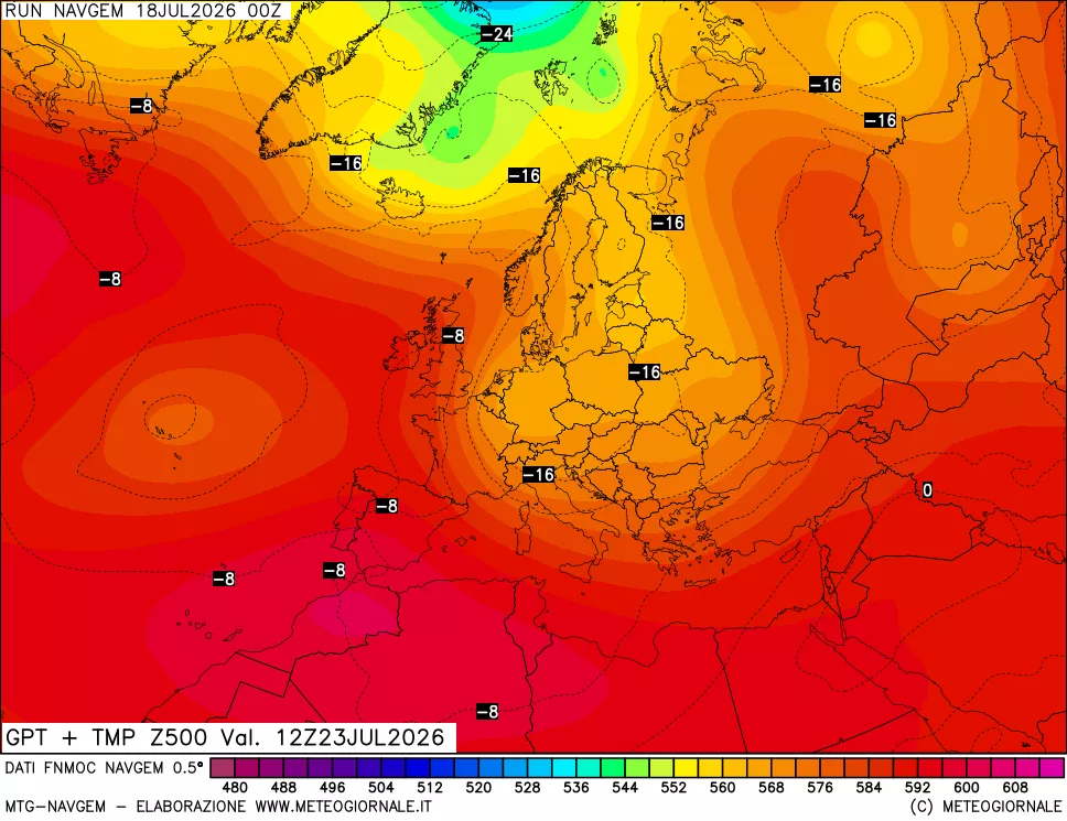 mappa Geopotenziali e Temperatura a 500 hPa