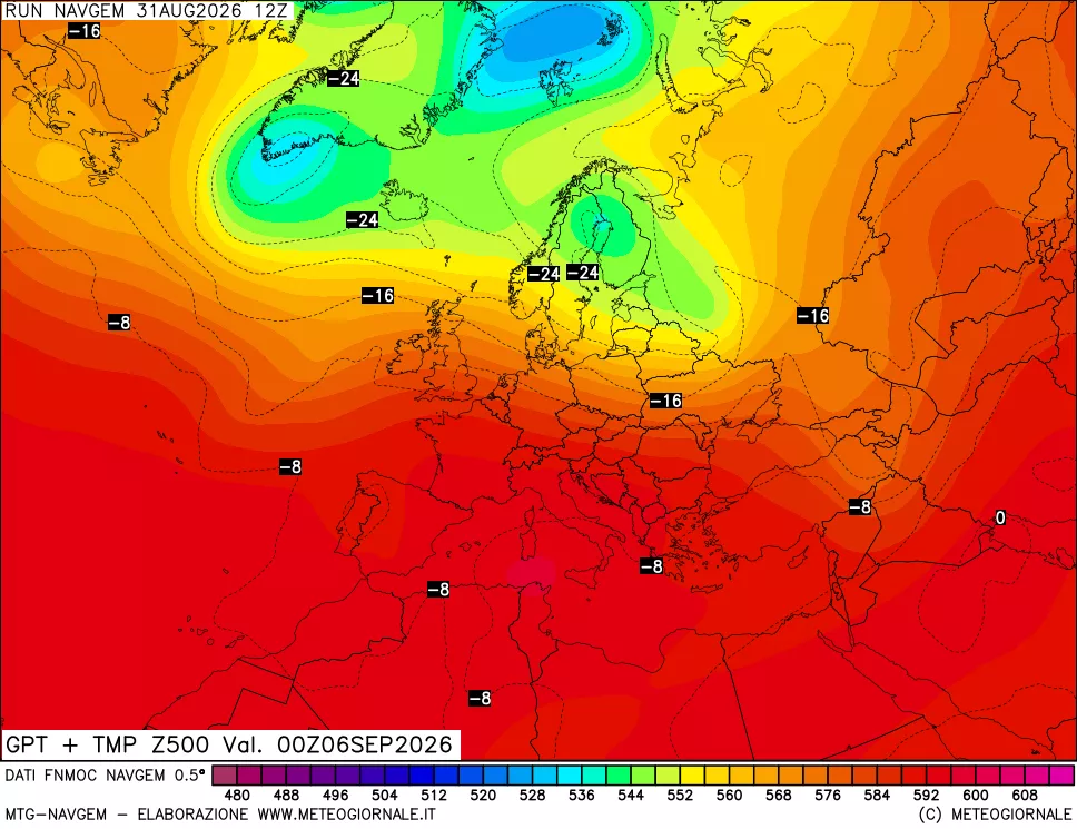 mappa Geopotenziali e Temperatura a 500 hPa