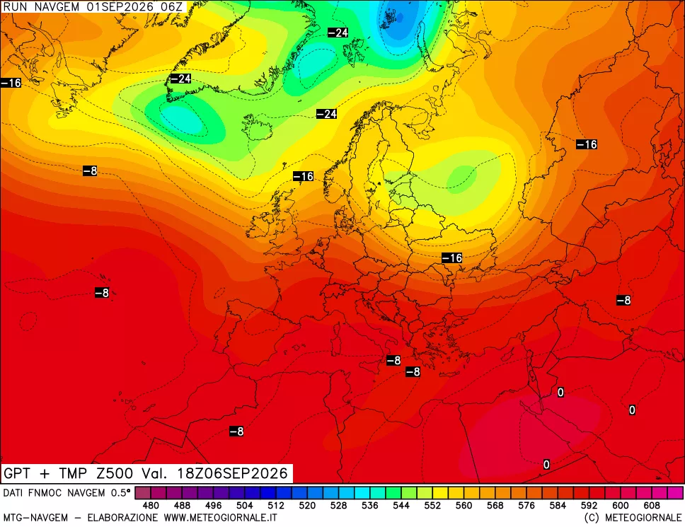 mappa Geopotenziali e Temperatura a 500 hPa