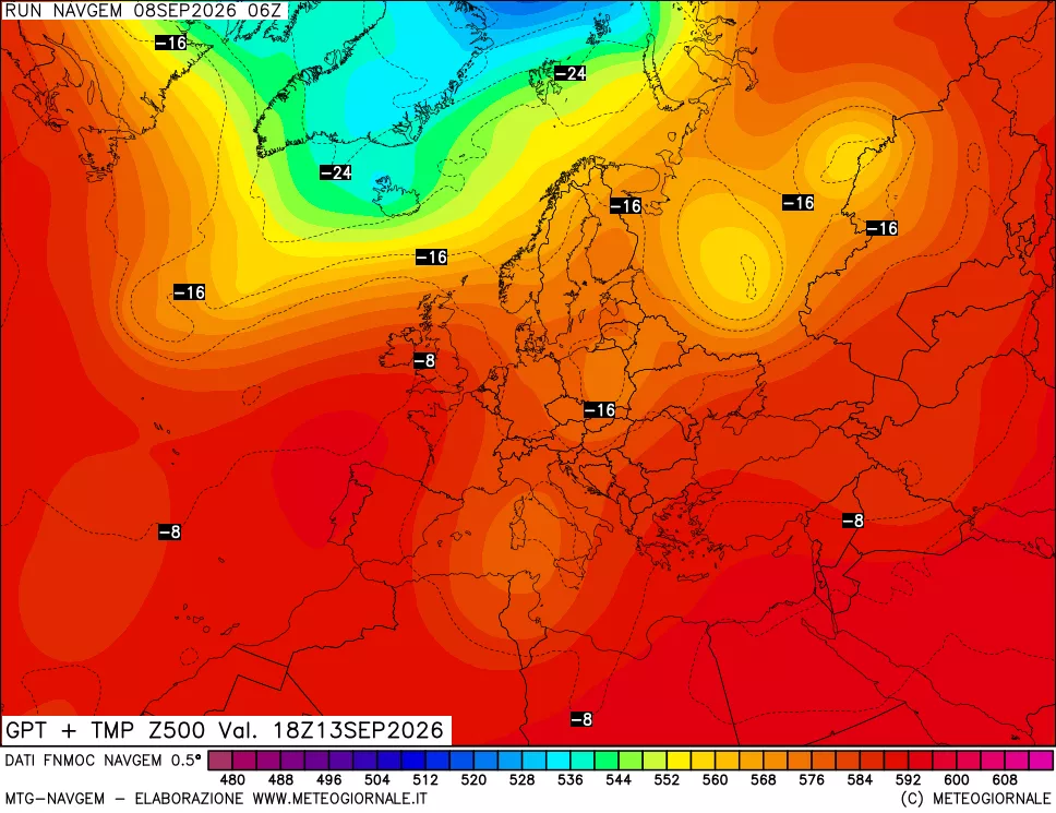 mappa Geopotenziali e Temperatura a 500 hPa