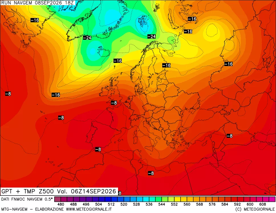 mappa Geopotenziali e Temperatura a 500 hPa