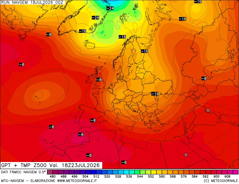 mappa Geopotenziali e Temperatura a 500 hPa