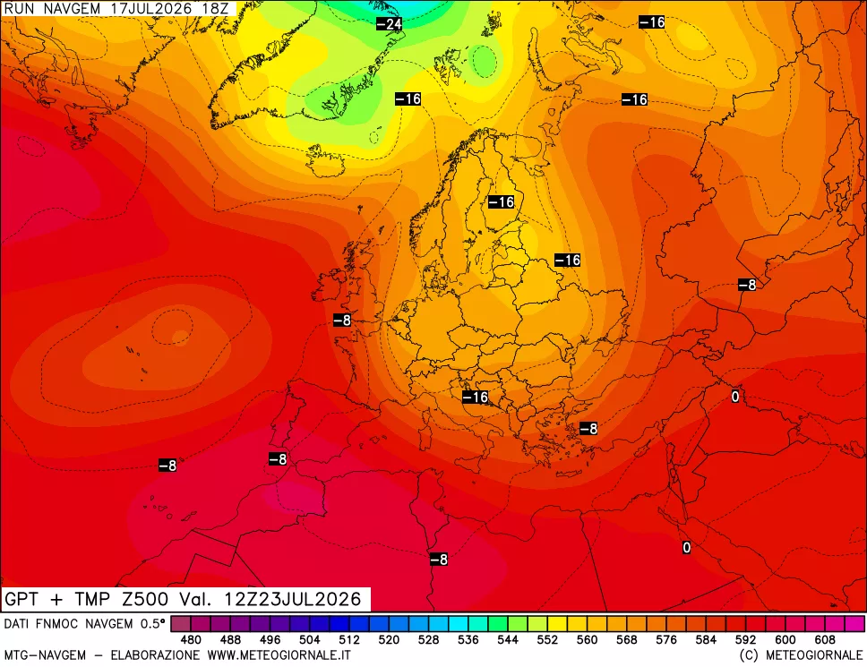mappa Geopotenziali e Temperatura a 500 hPa