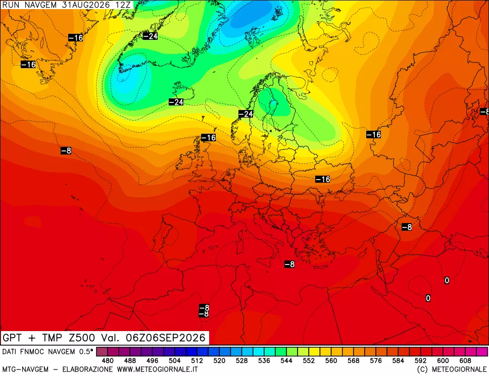 mappa Geopotenziali e Temperatura a 500 hPa