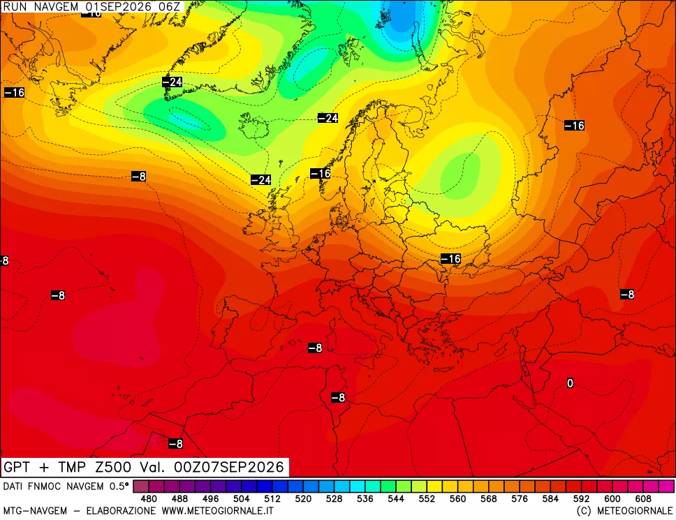 mappa Geopotenziali e Temperatura a 500 hPa