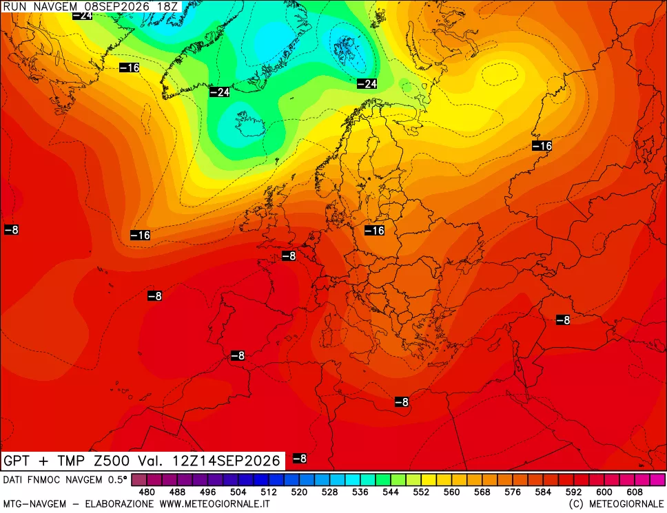 mappa Geopotenziali e Temperatura a 500 hPa
