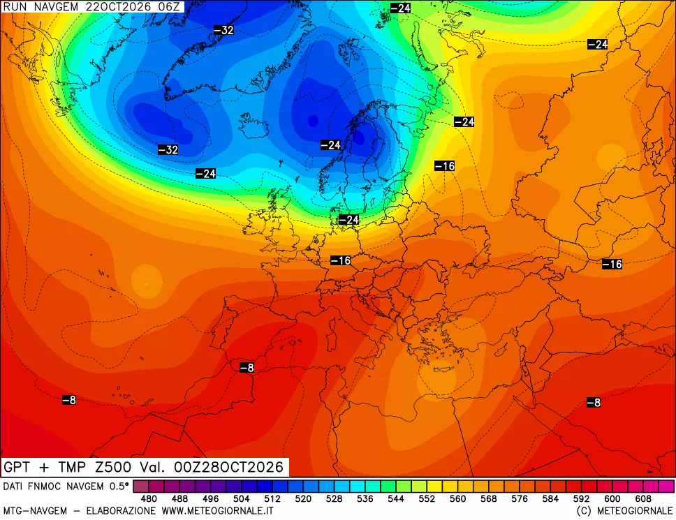 mappa Geopotenziali e Temperatura a 500 hPa