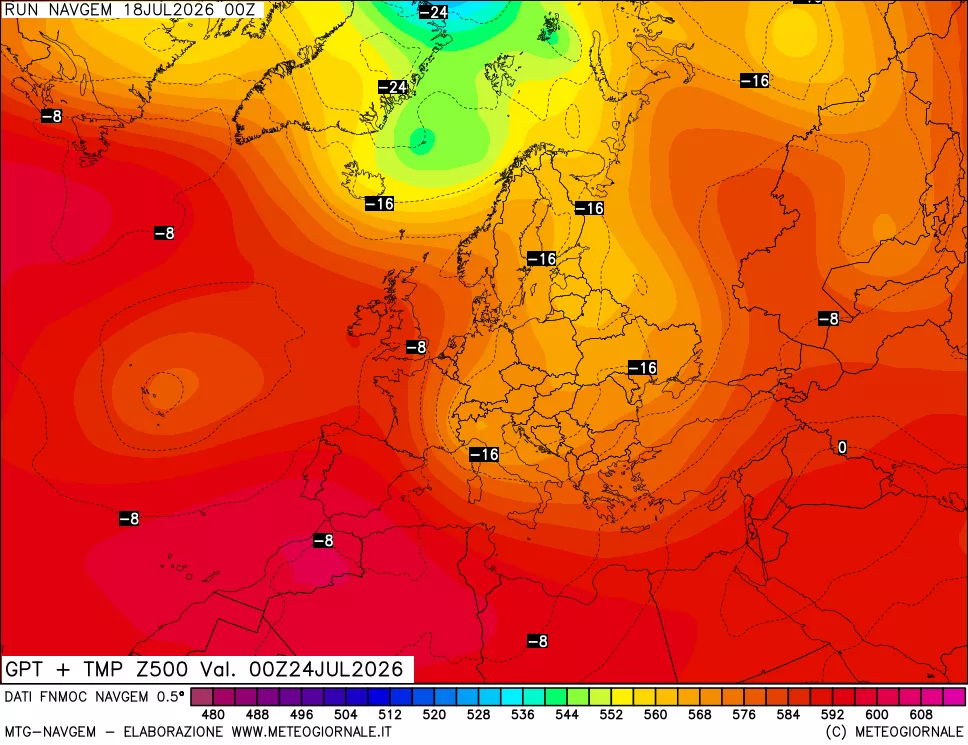 mappa Geopotenziali e Temperatura a 500 hPa
