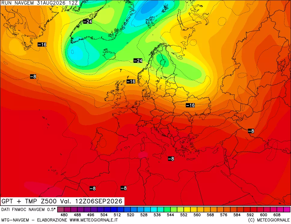 mappa Geopotenziali e Temperatura a 500 hPa